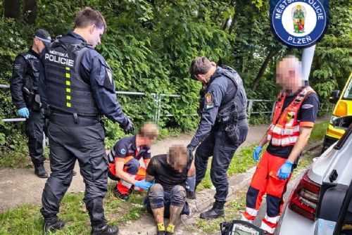 Agresivní muž ničil v Plzni lavičky a utíkal před strážníky. Honička skončila u řeky