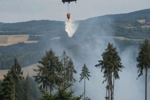 U Nezdic na Klatovsku hoří les. Hasiči nasazují vrtulník s bambivakem