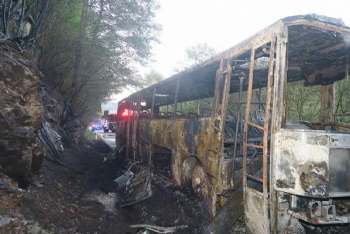 U Malšína se na silnici II/160 čelně srazil motocykl s autobusem. Motorkář zemřel, autobus shořel